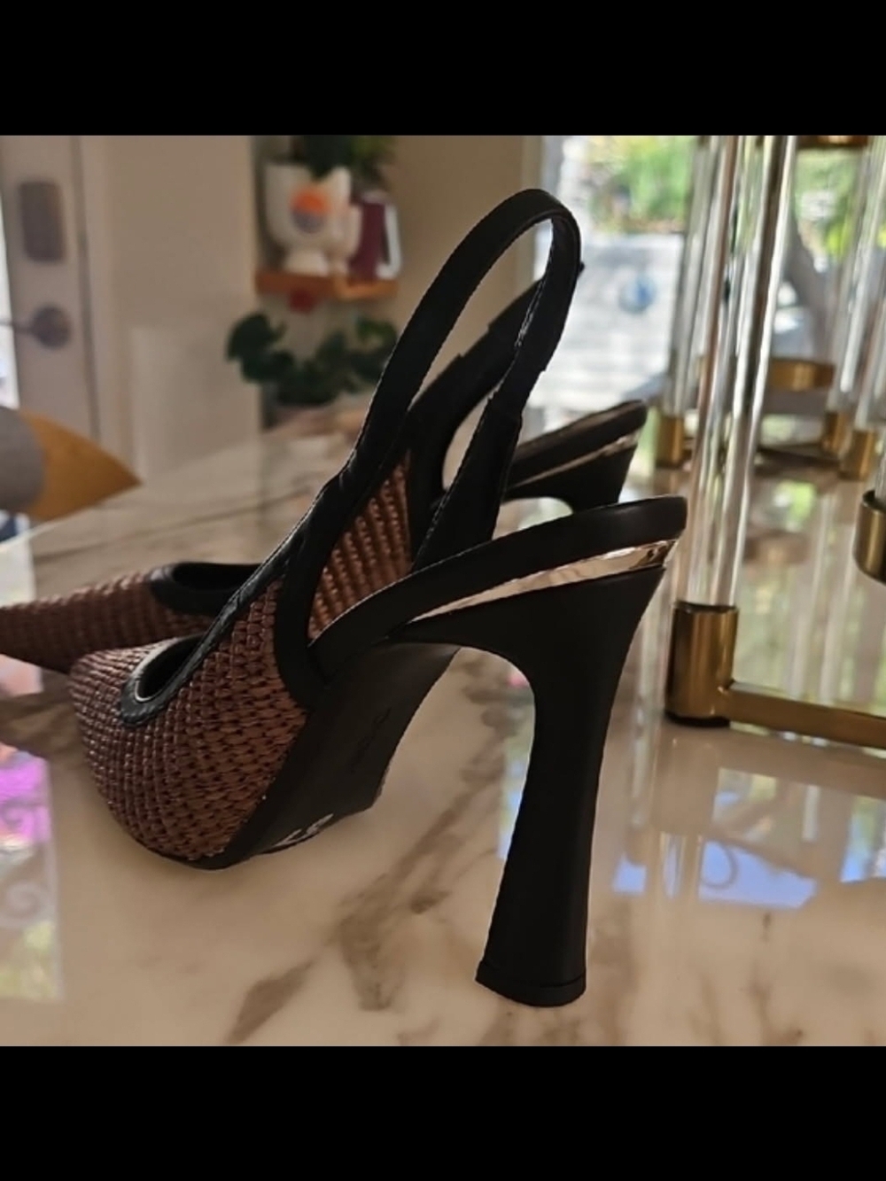 DKNY 7 1/2 Woven Pointed-Toe Slingback Pumps in Brown - Picture 2 of 3